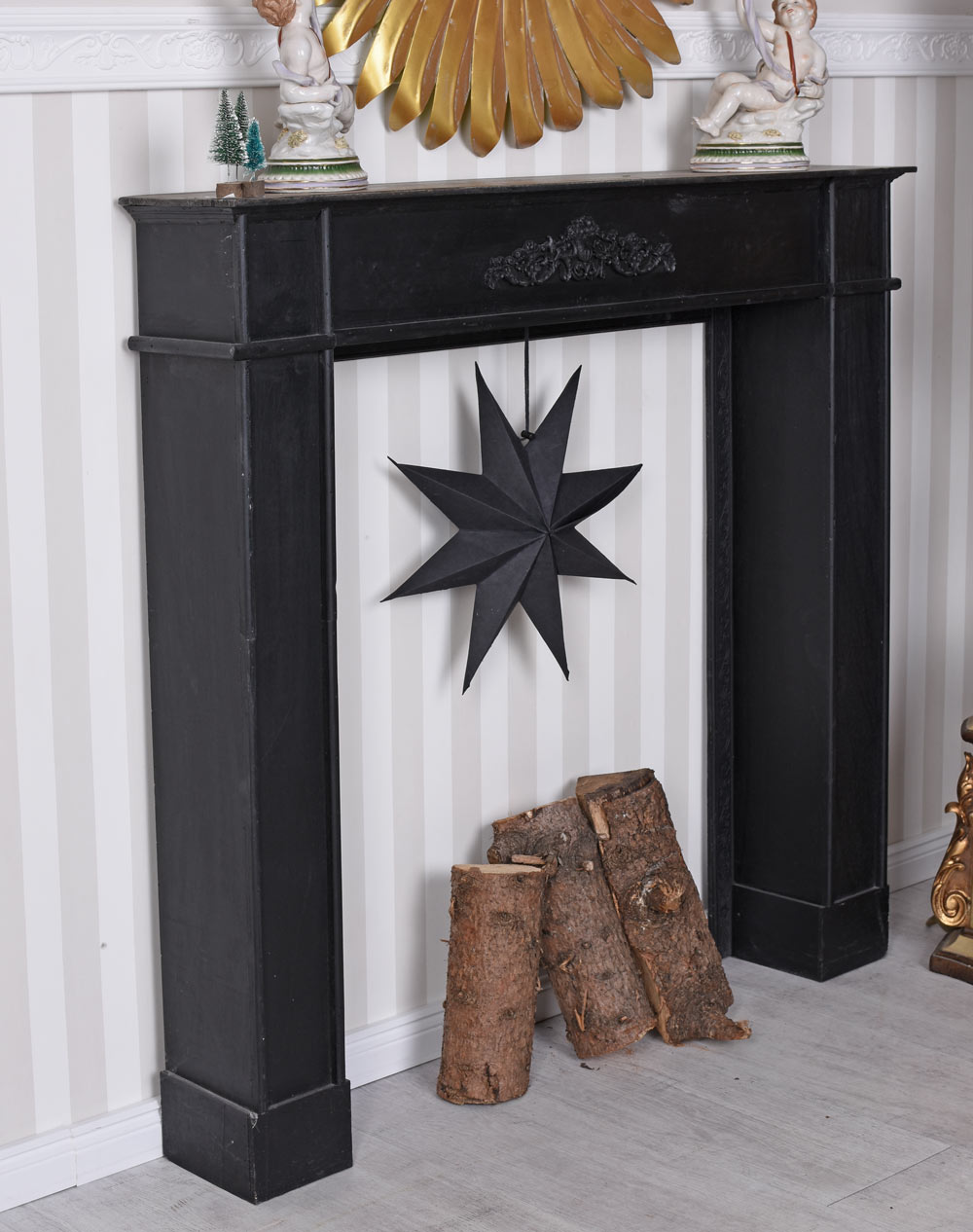 Kaminumrandung Landhausstil Kaminkonsole Dekokamin Kamin Holzkamin