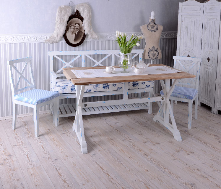 Sylt Holzbank weiss maritim Sitzbank inklusive Auflage Bank Shabby Sofa