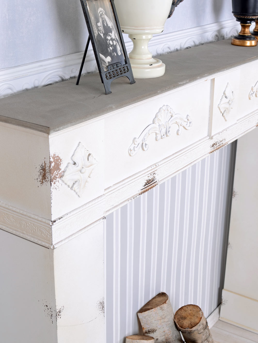 Dekokamin Shabby Chic Kaminkonsole Kaminsims Kaminumrandung Kamin Weiss