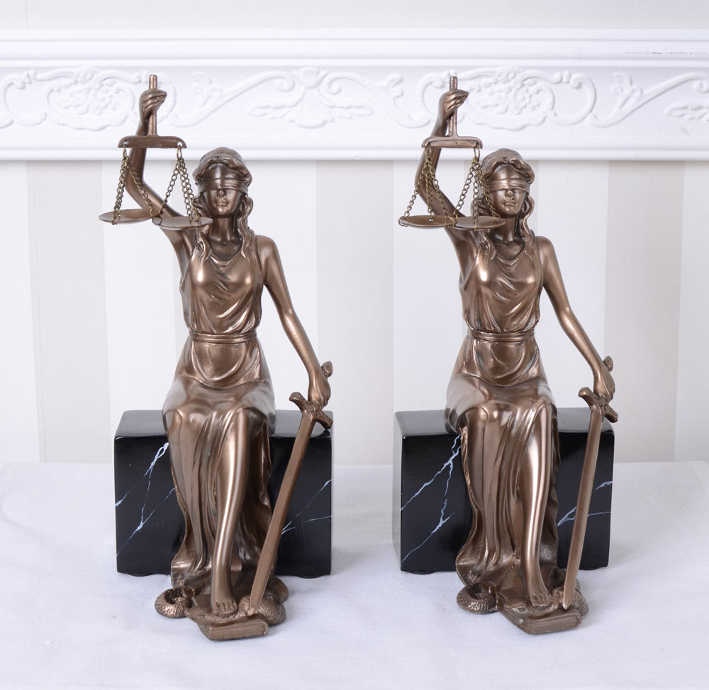 Two sculptures Lady Justice two bookends Art Nouveau Antique Style Figures new