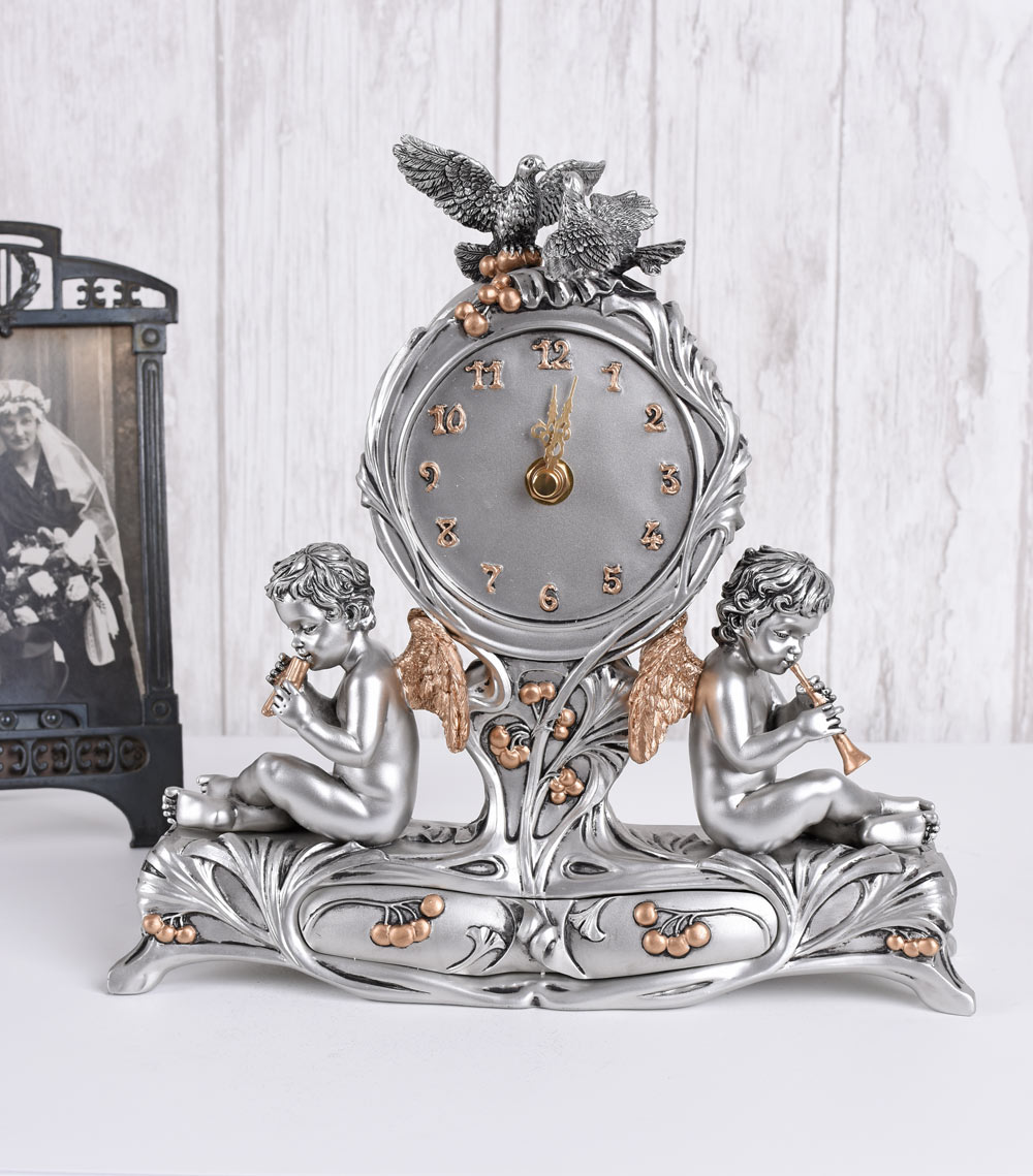 Fireplace clock antique Angel Cupids table baroque decorative vintage