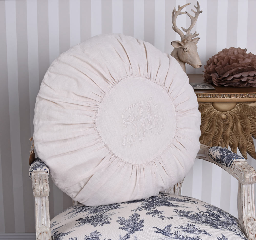 Rundkissen Leinenkissen Shabby Chic Kissen Bodenkissen Rund Dekokissen