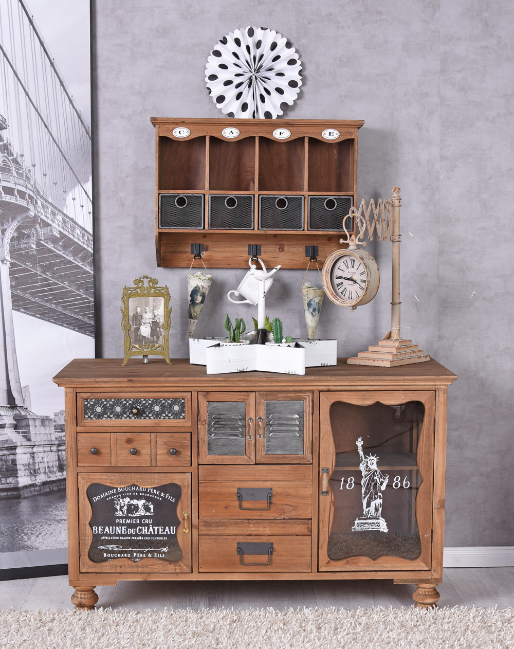 Wandschrank Loft Regal Wandregal Hängeregal Hängeschrank Vintage