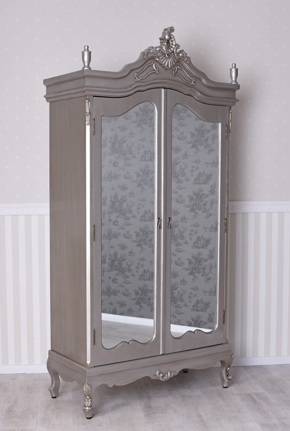 Vintage Schrank Schlafzimmerschrank Silber Kleiderschrank Dielenschrank