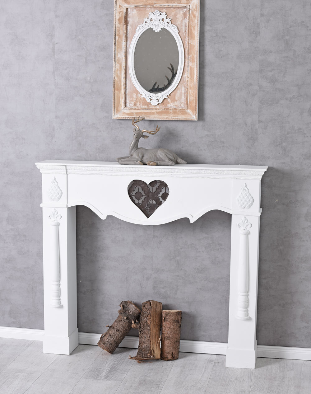 Kaminattrappe Vintage Kamin Dekokamin Kaminumrandung Weiss Kaminkonsole