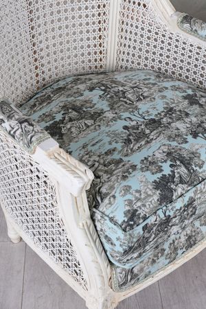 Français Fauteuil Antique Chaise Baroque Toile de Jouy Bergère