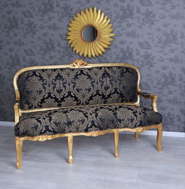 Sofa Barock Sitzbank Gold Sofabank Polsterbank Polstersofa Antik Couch Bank