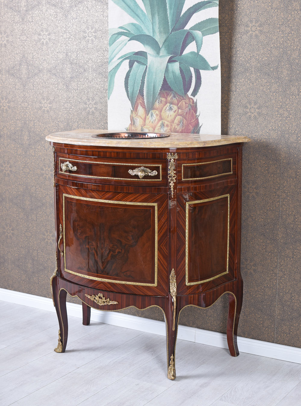 Waschbecken mit Unterschrank Barock Waschtisch Antik Badmöbel Gäste