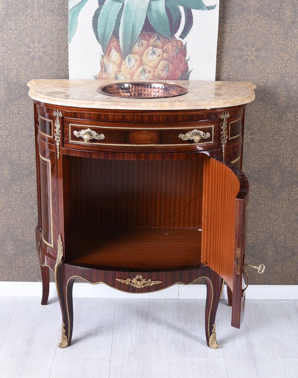 Waschbecken mit Unterschrank Barock Waschtisch Antik Badmöbel Gäste