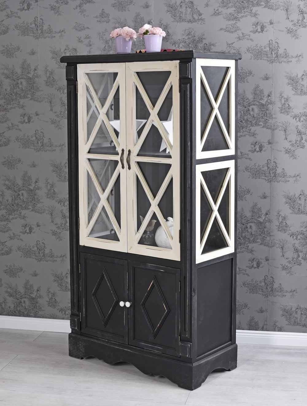 Vitrine Landhaus Vitrinenschrank Sammlervitrine Standregal