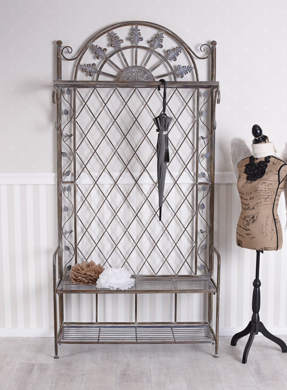 Metall Kleiderständer Garderobenständer mit Schuhablage Wandgarderobe