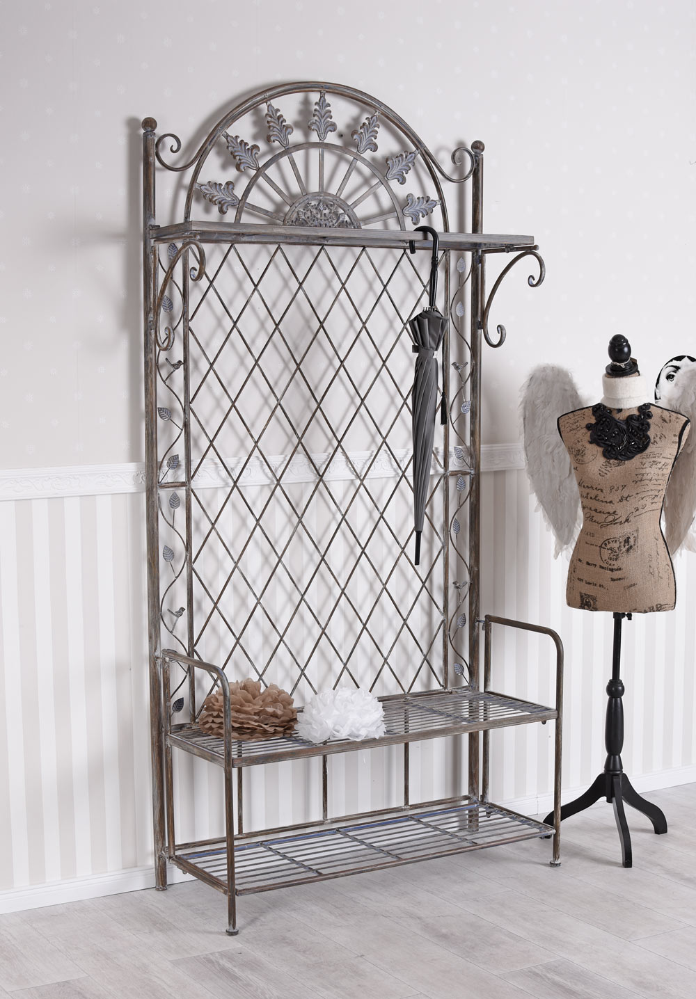 Metall Kleiderständer Garderobenständer mit Schuhablage Wandgarderobe