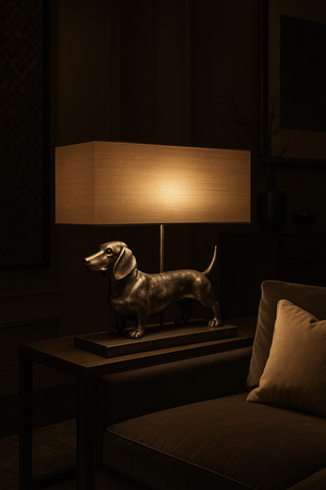 Lampe De Table Teckel – Figurine Chien 60cm, Style Anglais, Abat-jour Inclus