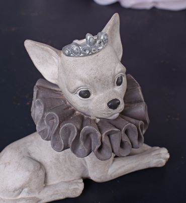 Hindefigur Chiwawa Diadem Skulptur Hund Glamour Hundeskulptur Vintage Prinzessin