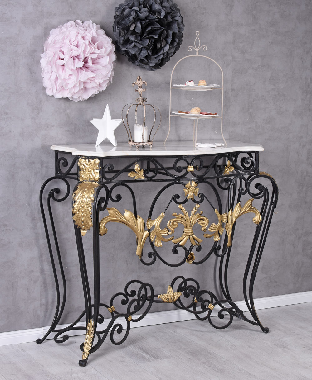Barock Wandtisch mit Marmorplatte Konsolentisch Metallkonsole Antik