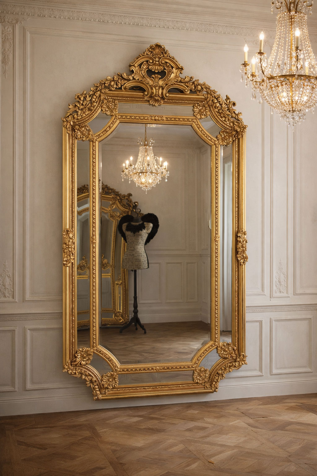 Console Baroque Italienne Avec Miroir - 1,60 M, Doré, Bois Massif, Occasion