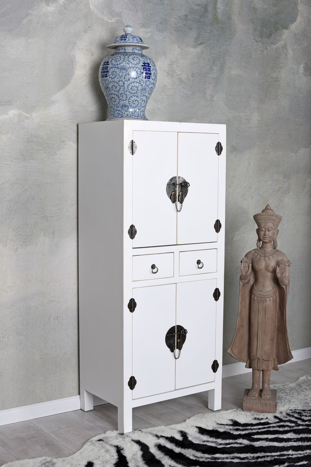 Chinesischer Hochzeitsschrank Weiss Hochschrank Schubladenschrank