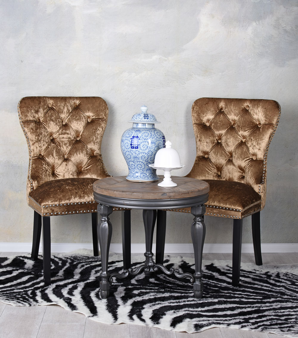 Silla Del Comedor Terciopelo Oro Tapizada Lujo Samtsessel de Salón