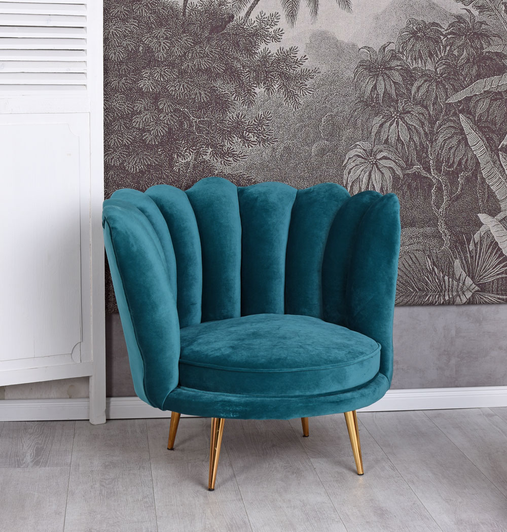 Wohnzimmer Vintage Sessel Samt Armlehnsessel Velour Muschel