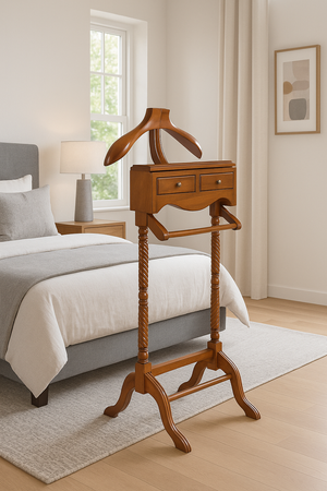 Valet Stand Wooden Coat Suit Hanger Stand For Office Clothes Valet