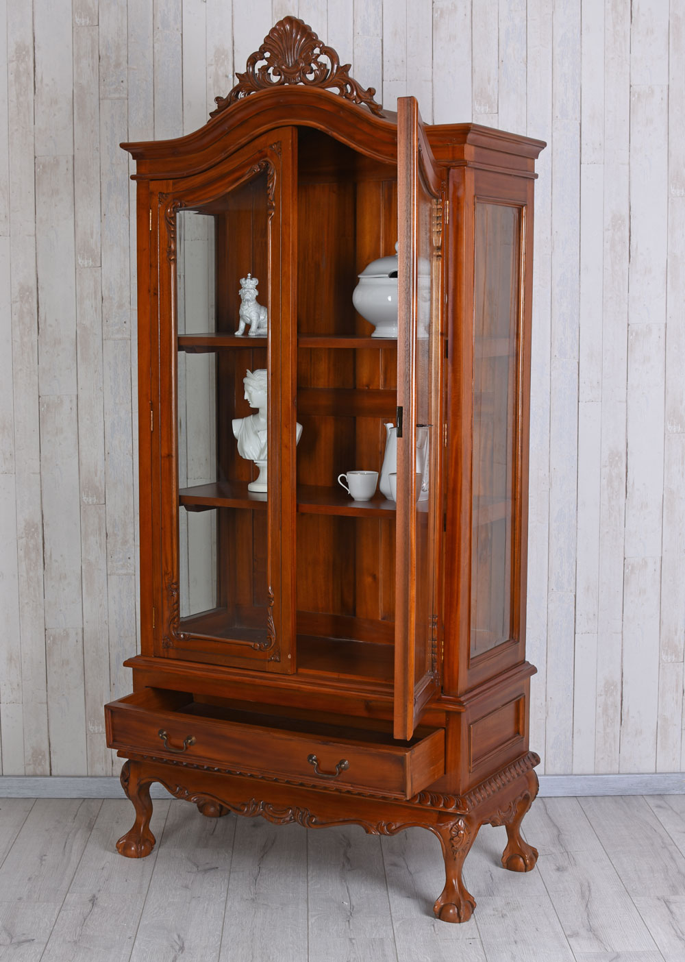 Vitrinenschrank Chippendale Schrank Mahagoni Vitrine Geschirrschrank