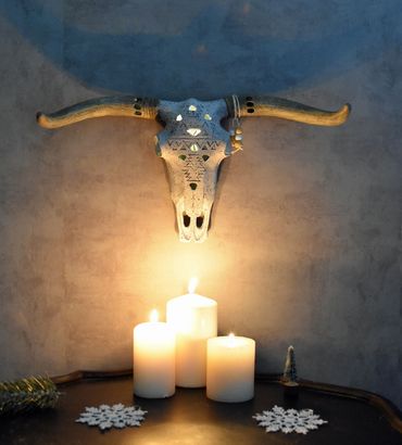 Wandfigur Stierkopf Bulle Kuhkopf Schädel Wanddeko Wand Figur Büste Stier Hörner 