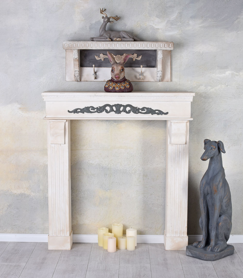 Kaminumrandung Shabby Chic Kamin Weiss Kaminkonsole Kaminattrappe Antik
