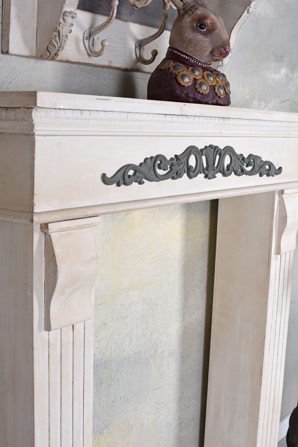 Kaminumrandung Shabby Chic Kamin Weiss Kaminkonsole Kaminattrappe Antik