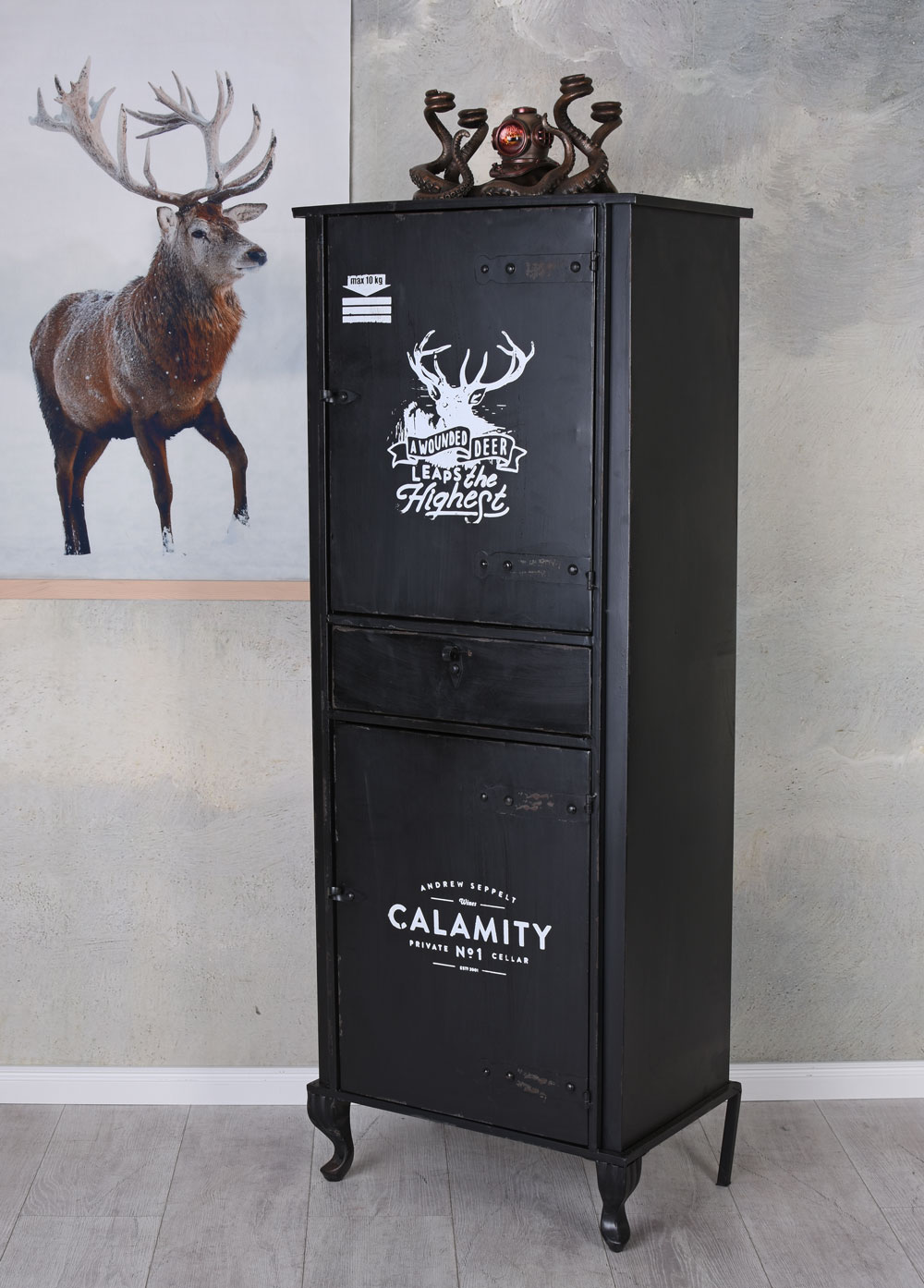 Loft Highboard Metallschrank Schwarz Hochschrank Industrie Möbel