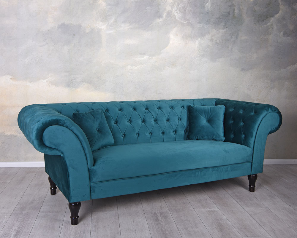 Samt Sofa Chesterfield Couch Glamour Sitzmöbel Kanapee Smaragd