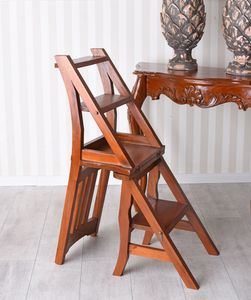 Produktbild von Bibliothekstuhl / Leiterstuhl Aus Massiv-Mahagoni – Antiker Stil, Ca. 90 Cm Hoch, Verstellbar | Perfekt Als Tritt & Sitzgelegenheit