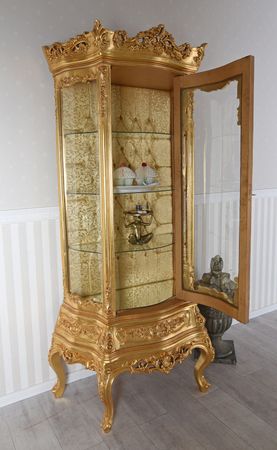 Vitrine Baroque XXL Palazzo INT - Blanc/or - 224 Cm - Bois Et Verre - Neuve