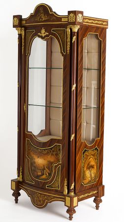 Grande Vitrine Baroque Blanche Et Or – Vaisselier En Bois Et Verre Style Ancien