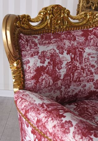 Barock Sessel Toile de jouy Weiss Ohrensessel Barockstuhl Armlehnsessel Rokoko e