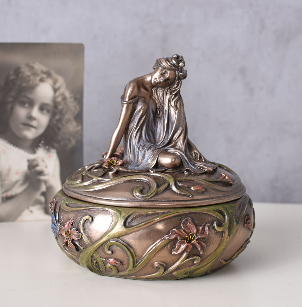SCHMUCKKÄSTCHEN JUGENDSTIL FRAU Deckeldose VERONESE SCHATULLE SCHMUCKKASTEN
