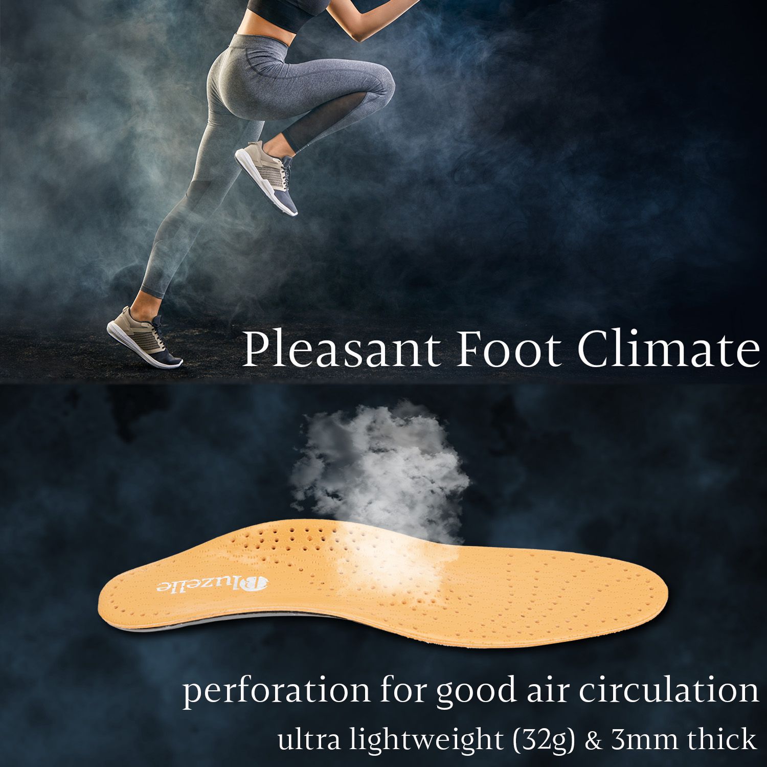 Confort Respirant pour Soulager Protéger bluzelle 3/4 Semelles Intérieures Courte en Cuir Véritable avec Support de Voûte Plantaire 