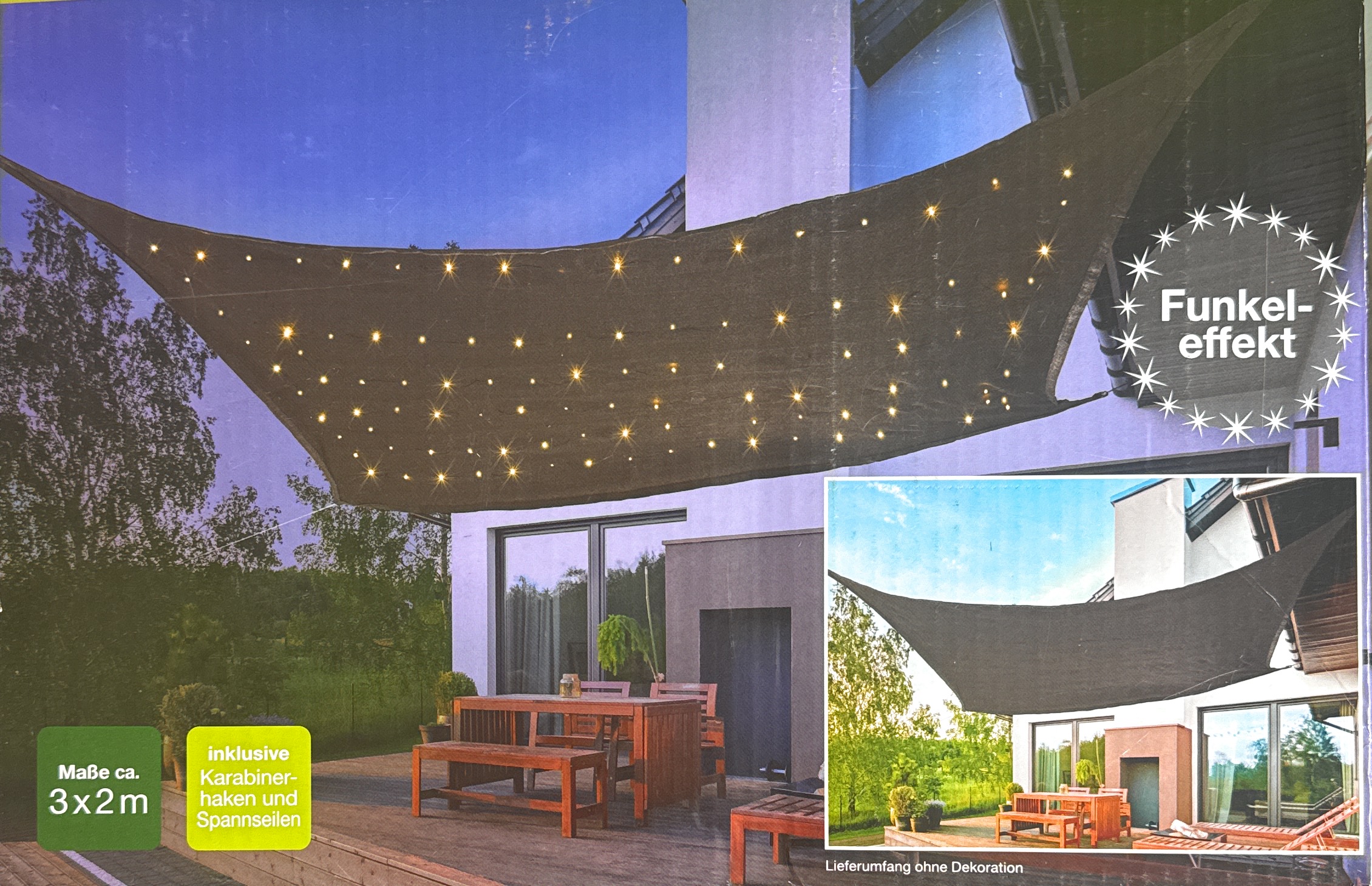 Solar 110 LED Sonnensegel 3x2m Funkeleffekt Sternenhimmel Sonnenschutz  Rechteck | eBay.de