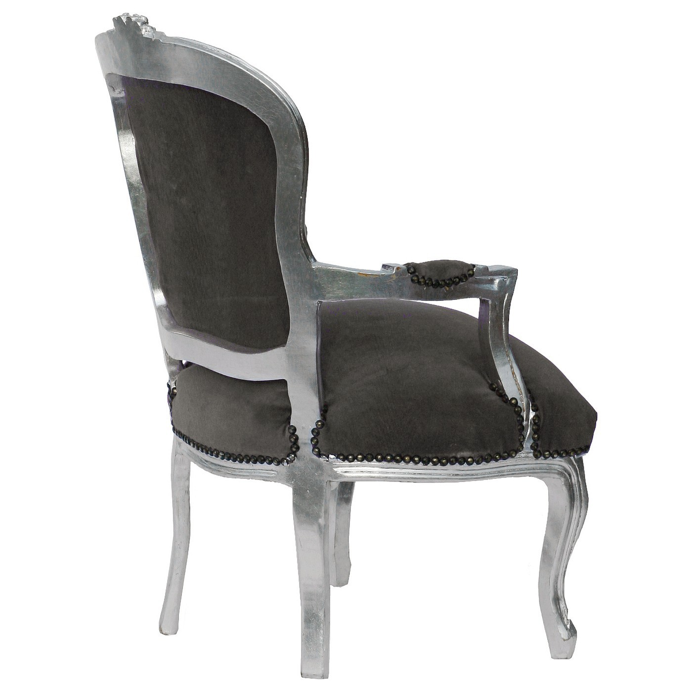 Grey Baroque Armchair Living Room Furniture Hand Crafted Silver Wood Grey Baroque Armchair Living Room Furniture Hand Crafted Silver Wood Frame Bild 4