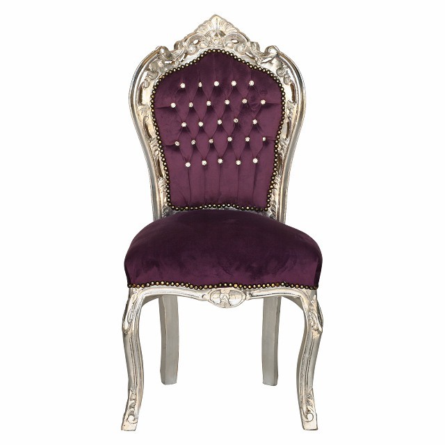 Rhinestone Incrusted Purple Velvet Dining Room Chair Silver Frame Rhinestone Incrusted Purple Velvet Dining Room Chair Silver Frame Baroque Style