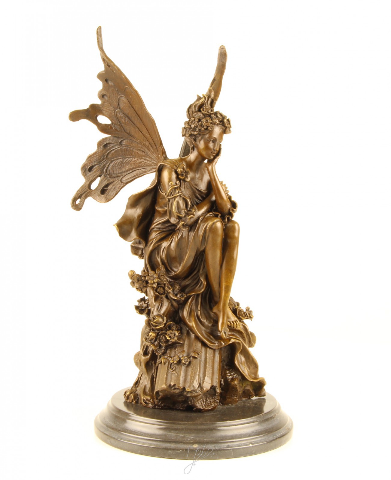 Fairy Elf bronze statue woman as a fairy dreaming sitting on a stone eBay