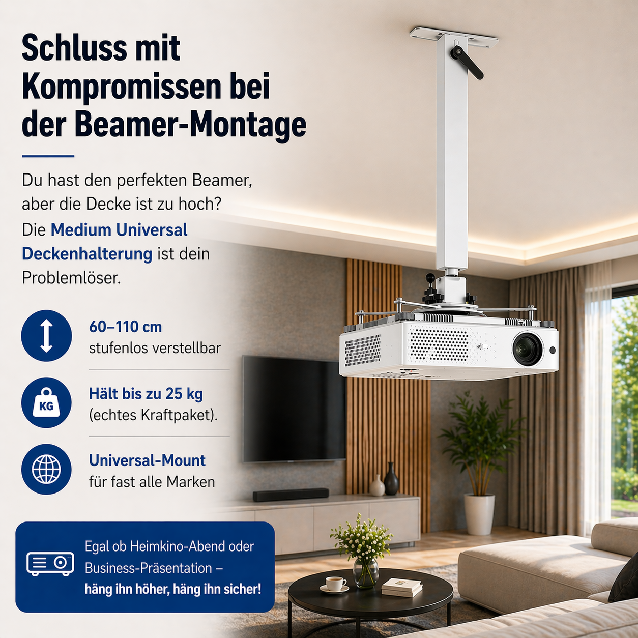 Medium Beamer Deckenhalterung im Heimkino Einsatz