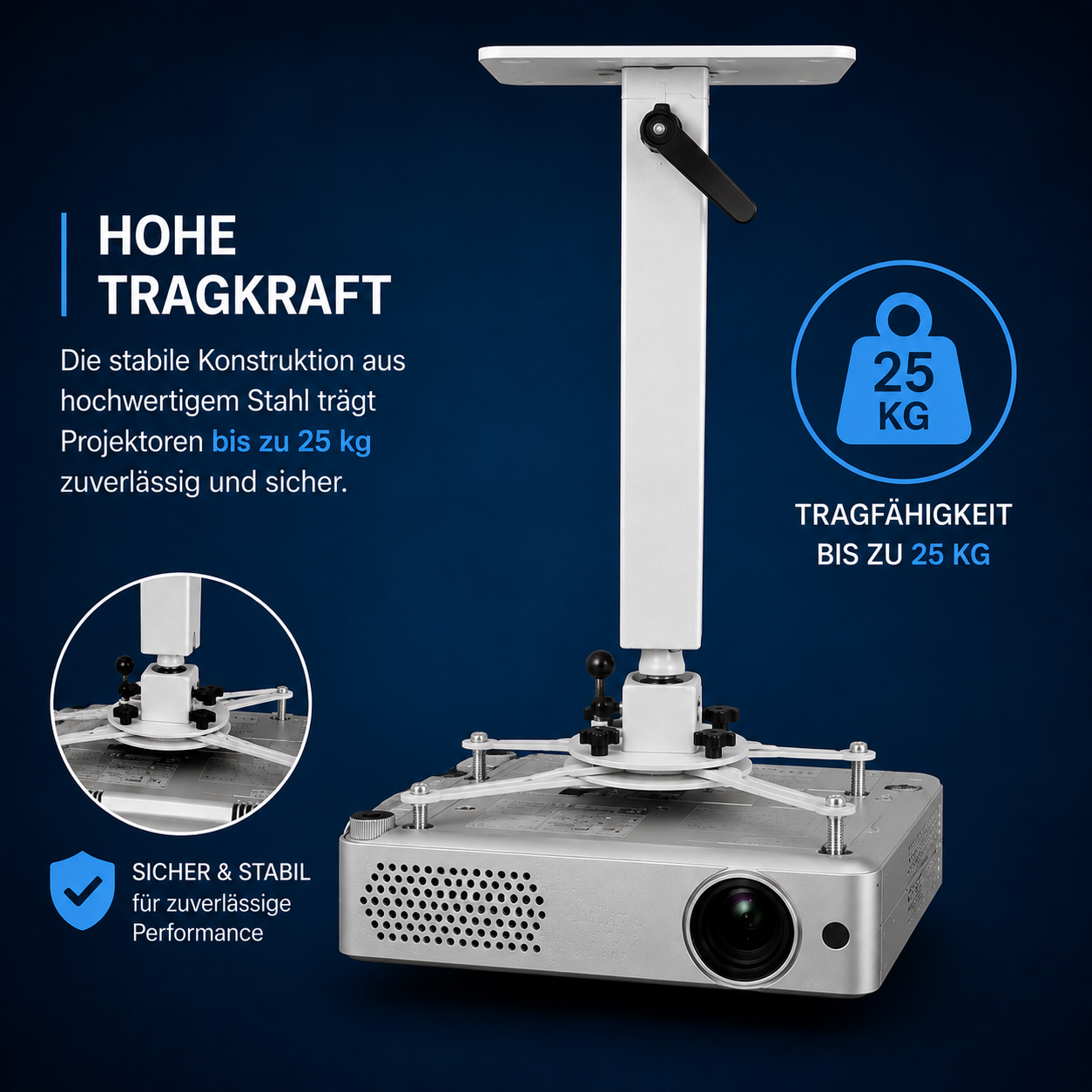 Stabile Beamer Deckenhalterung bis 25 kg