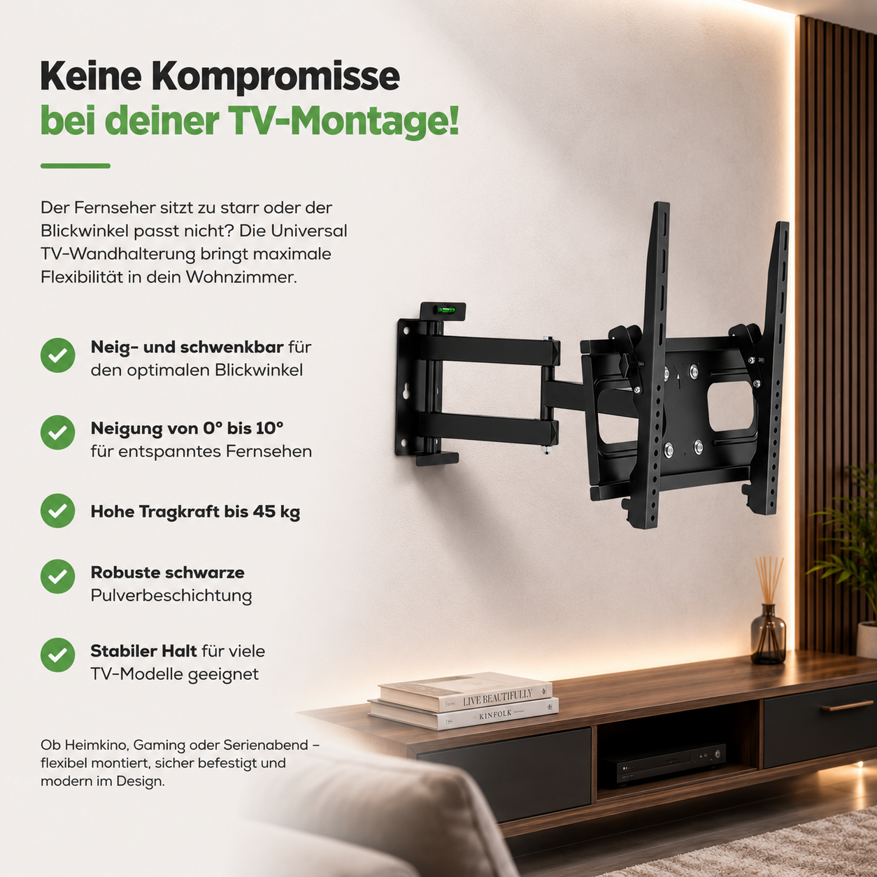 TV Wandhalterung schwenkbar und neigbar im Wohnzimmer