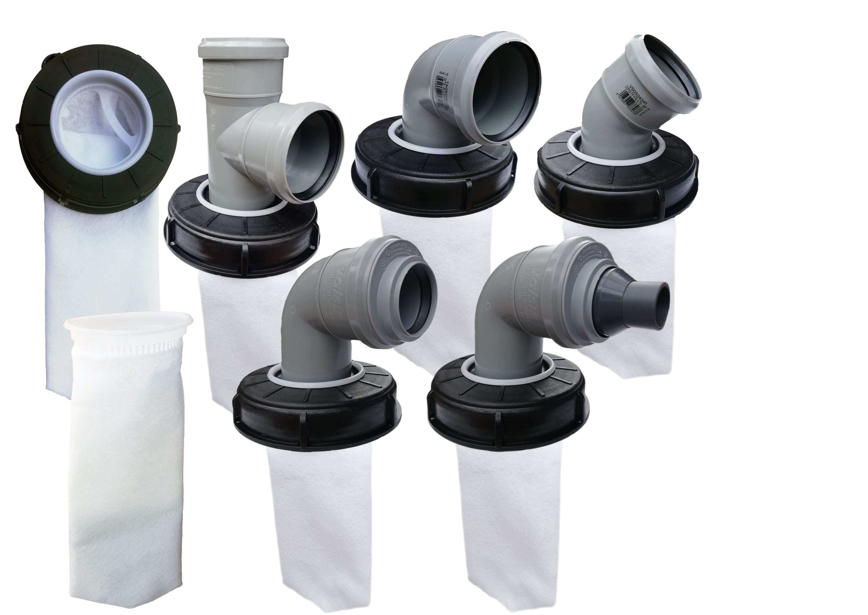 FN-Technik IBC Deckelfilter Regenwasserfilter Deckel DN 150 HT DN 75 Nadelfilz Artikel:Bogen DN 75 Schlauch 25 mm
