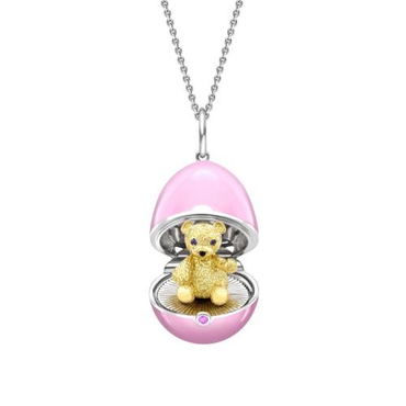 Fabergé Essence White Gold, Yellow Gold & Sapphire Teddy Surprise Locket with Pink Lacquer
