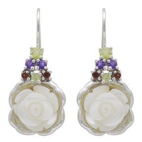 Ohrringe Ohrhänger Rosen Perlmutt Amethyst Granat Peridot 925 Silber Damen