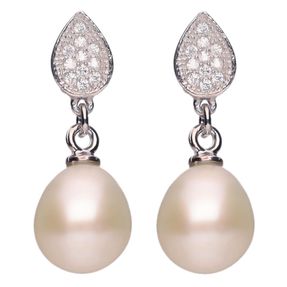 Ohrringe Ohrhänger mit Stecker Süßwasser Perlen Zirkonia weiß 925 Silber Damen