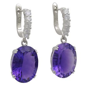 Ohrringe Ohrhänger Brisur mit Amethyst oval & 10 Zirkonia 925 Silber Damen