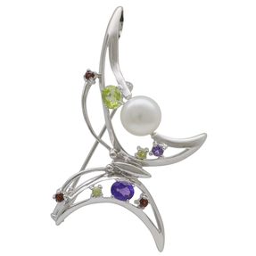 Brosche & Anhänger Schmetterling Perle Amethyst Granat Peridot 925 Silber Damen