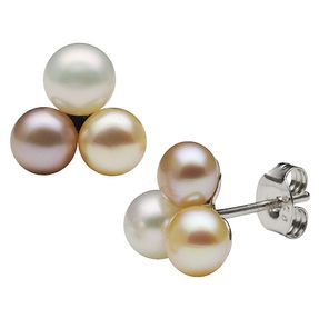 Ohrstecker aus jeweils 3 Perlen Süßwasserperlen multicolor 925 Silber Damen